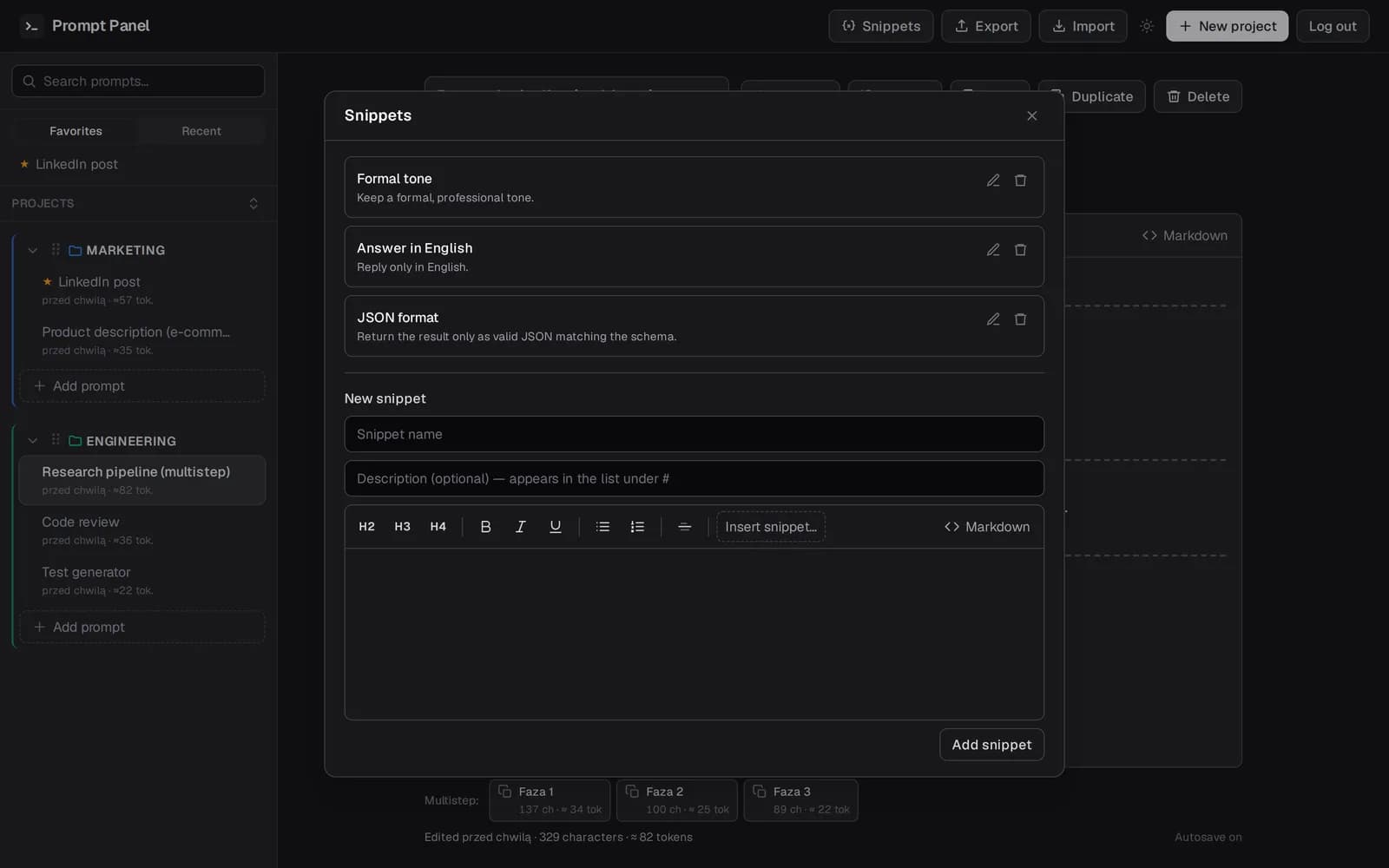 Reusable snippets